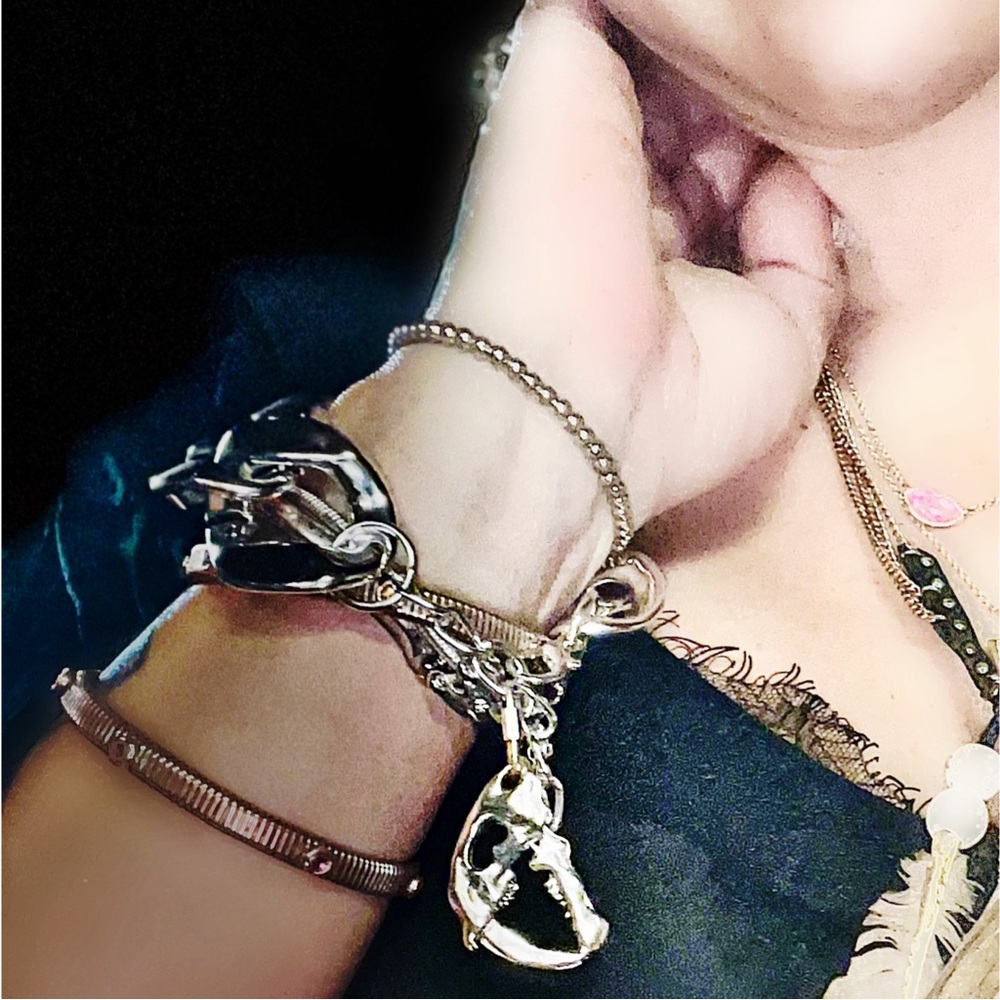 Double sided Antique Sliver 3D Sabertooth Tiger Skull Large Chain Link Bracelet